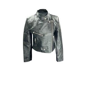 Shein Womens Black Faux Leather Motorcycle Jacket Petite S